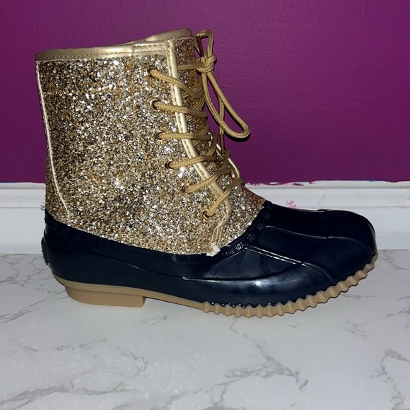 NWOT Belk YD-Gold Glitter/Navy Boots - Picture 6 of 11